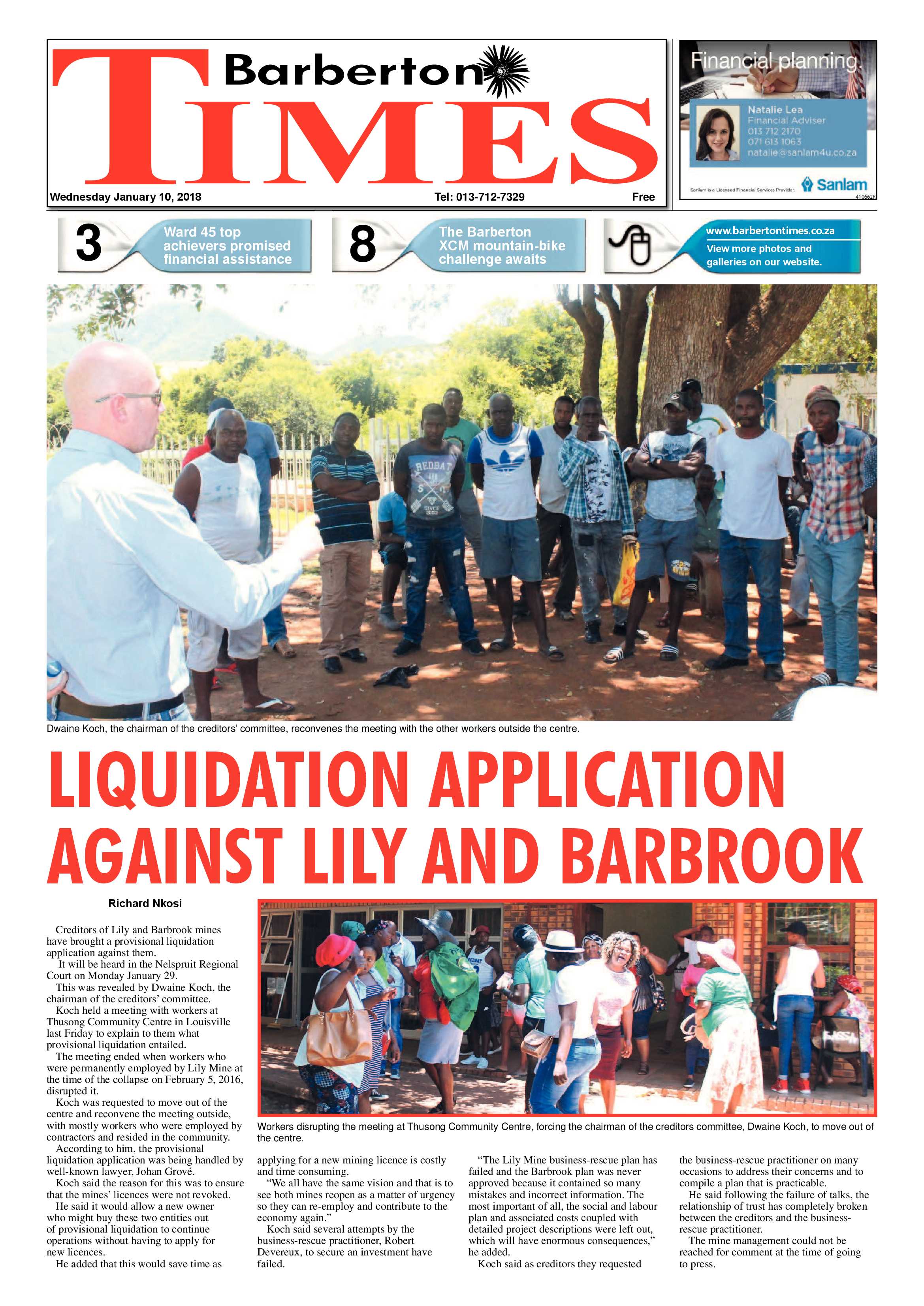 Barberton Times 10 January 2018 page 1