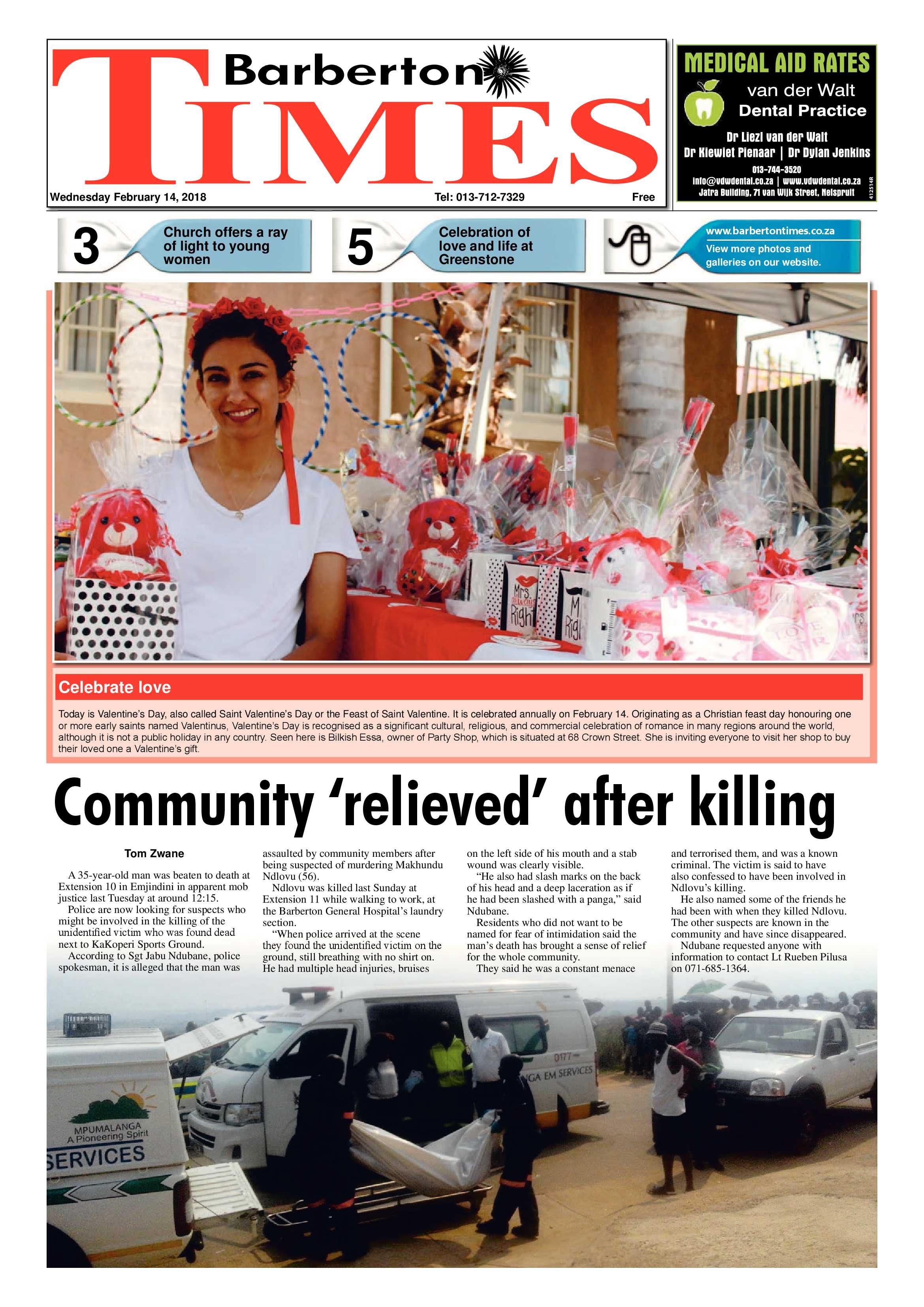 Barberton Times 14 February 2018 page 1