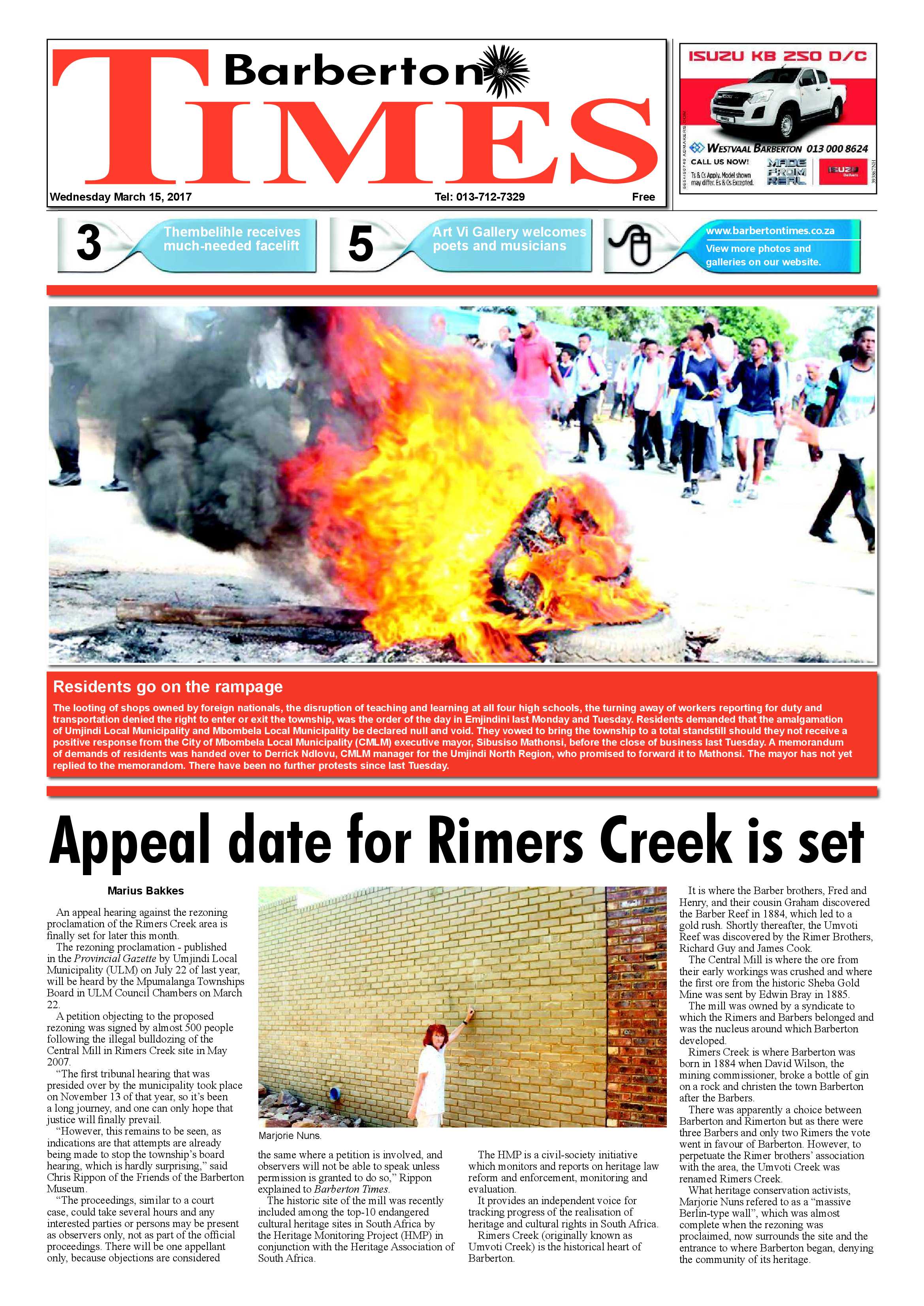 Barberton Times 15 March 2017 page 1
