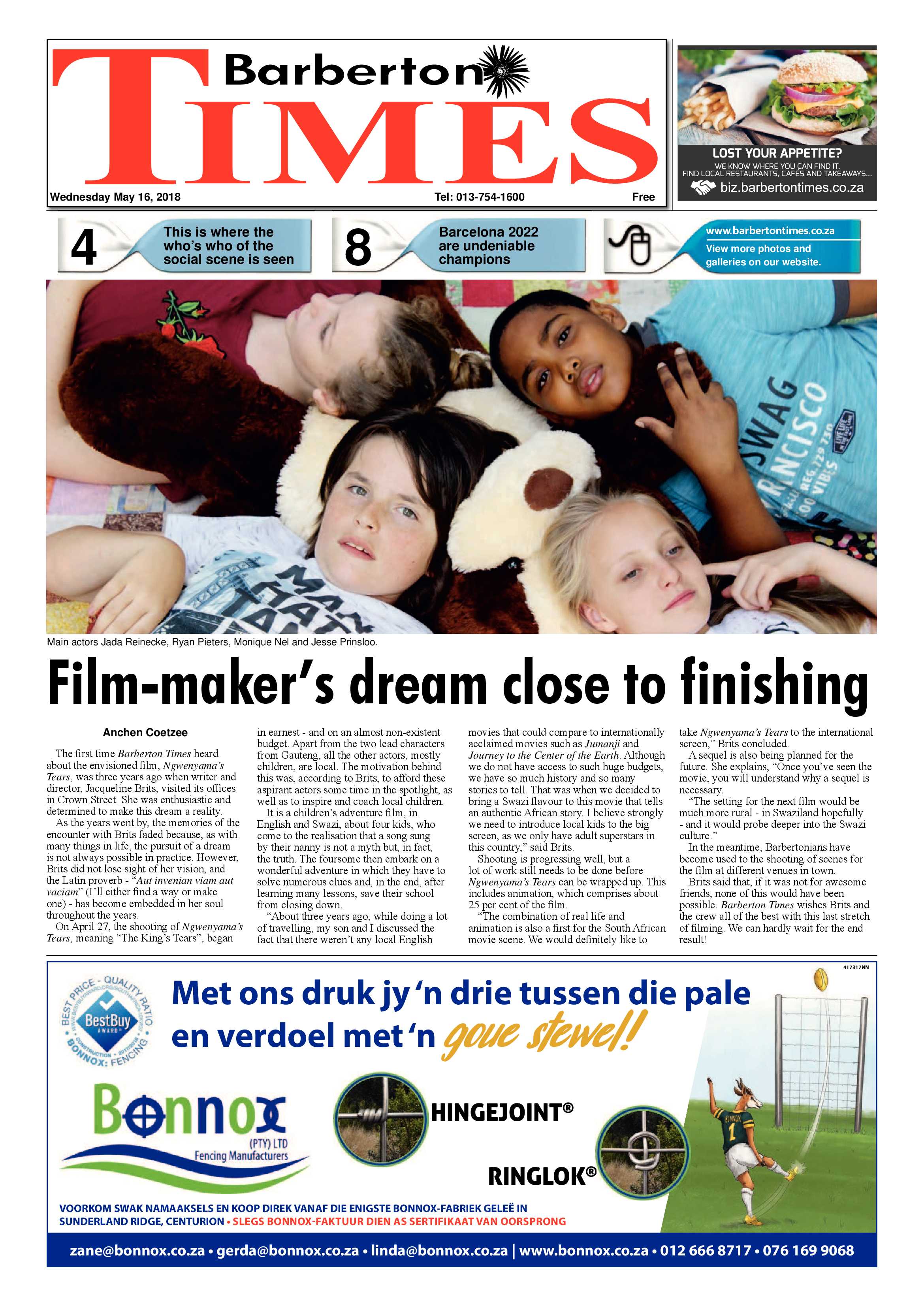 Barberton Times 16 May 2018 page 1