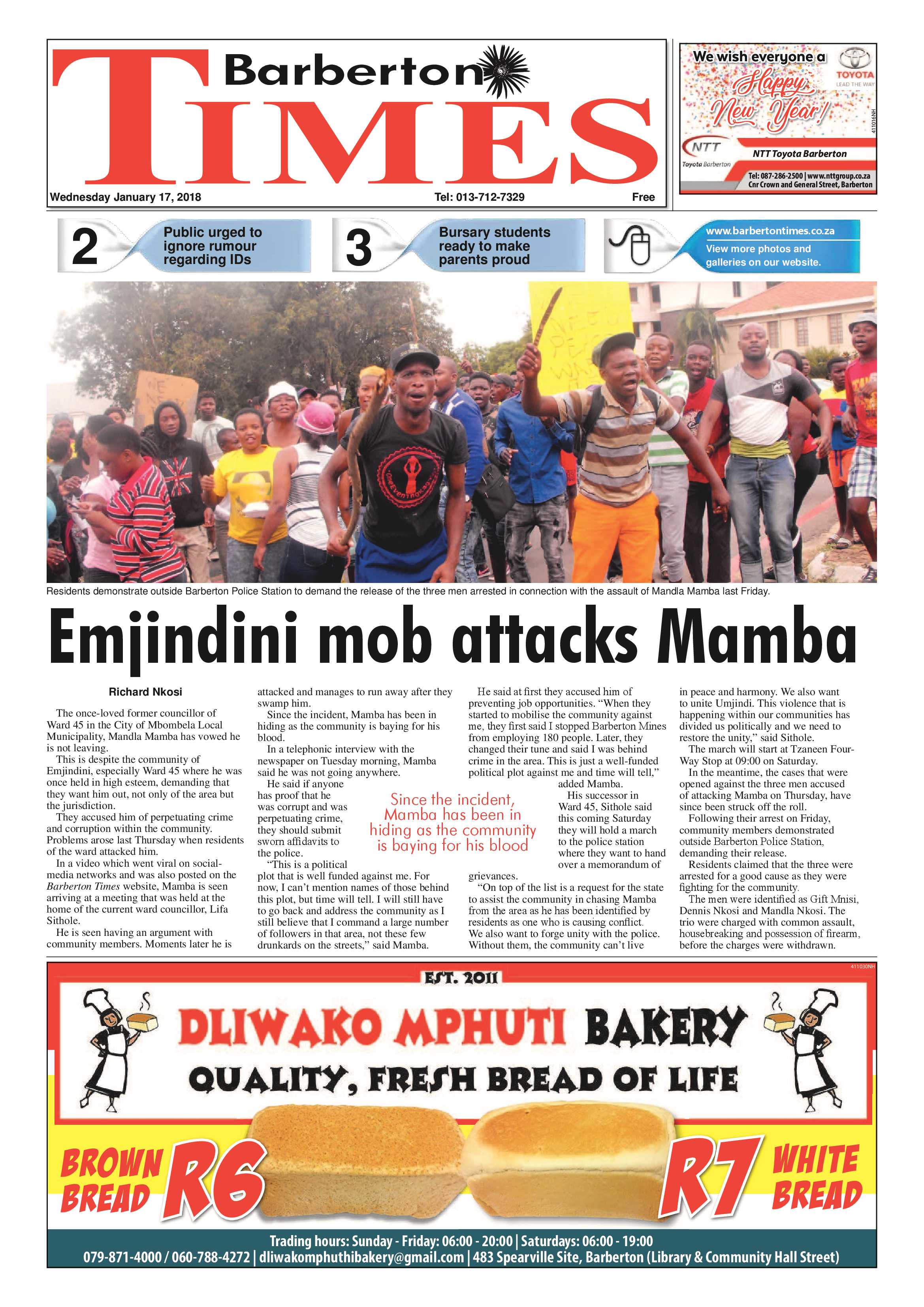 Barberton Times 17 January 2017 page 1