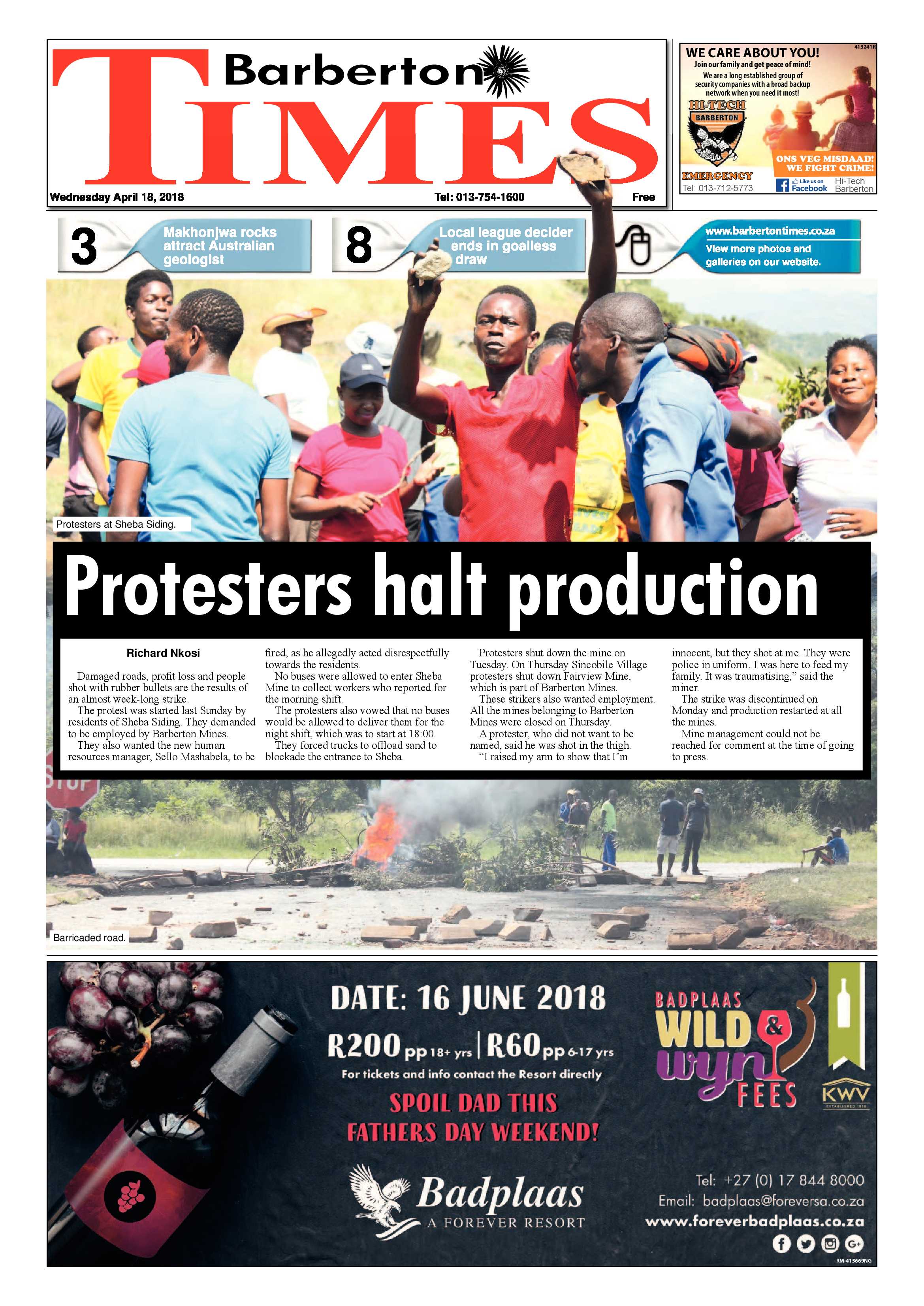 Barberton Times 18 April 2018 page 1