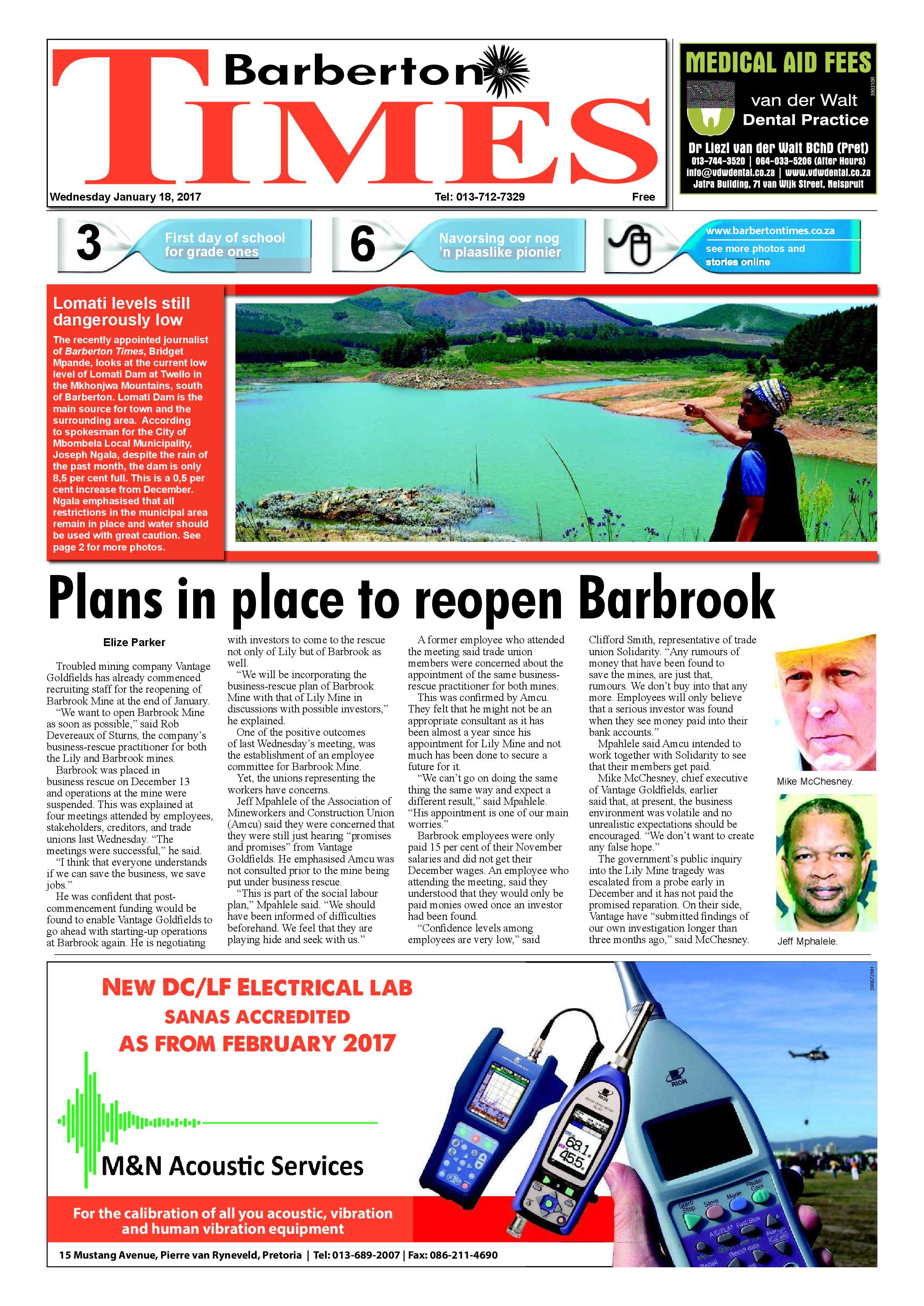 Barberton Times 18 January 2017 page 1