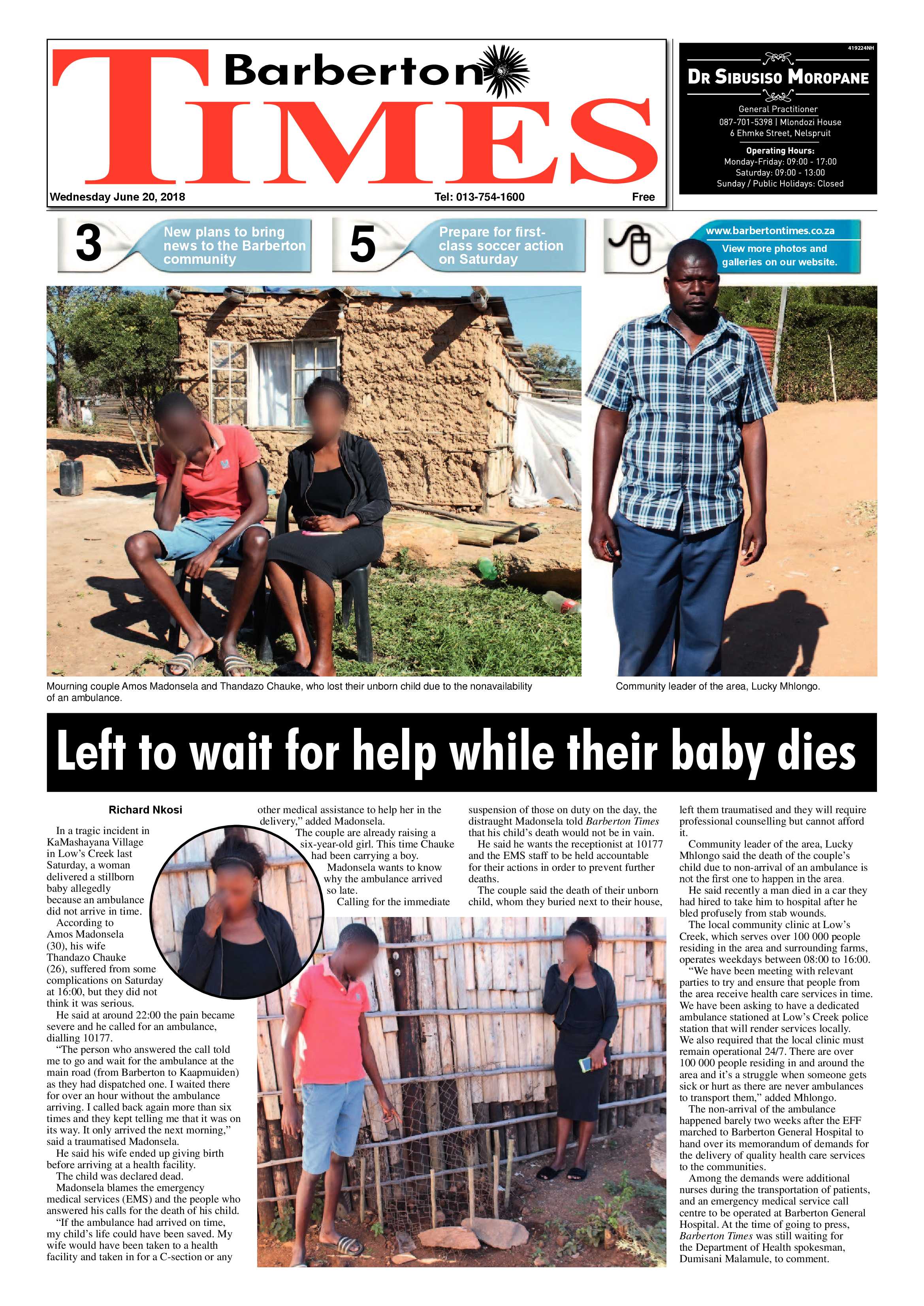 Barberton Times 20 June 2018 page 1