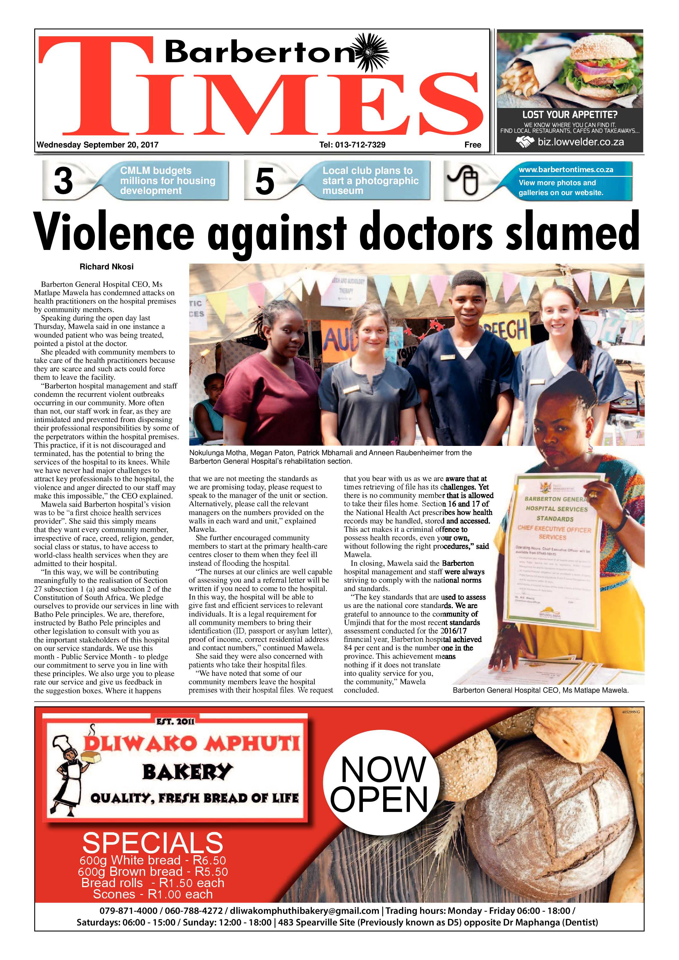 Barberton Times 20 September 2017 page 1