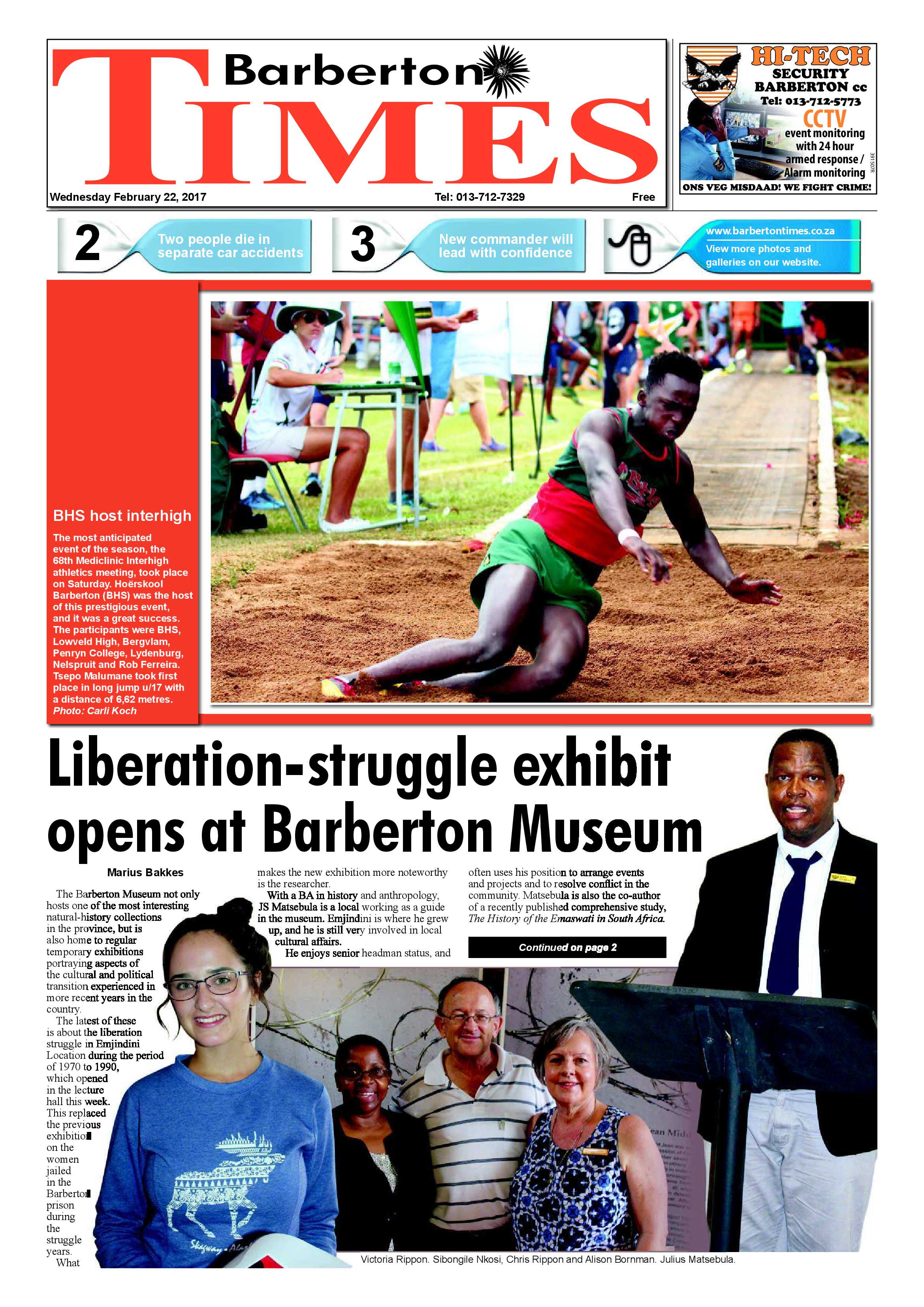 Barberton Times 22 February 2017 page 1