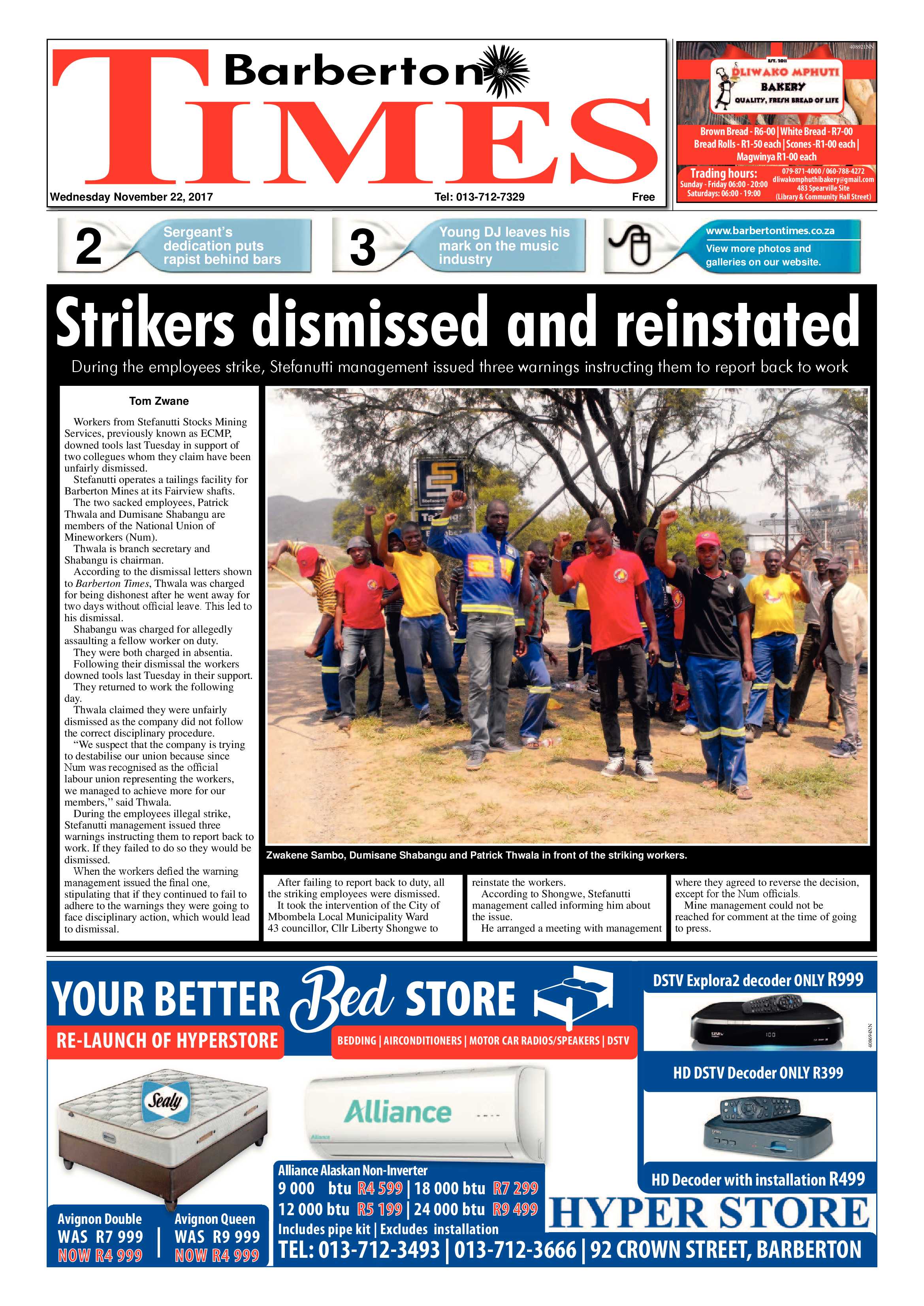 Barberton Times 22 November 2017 page 1