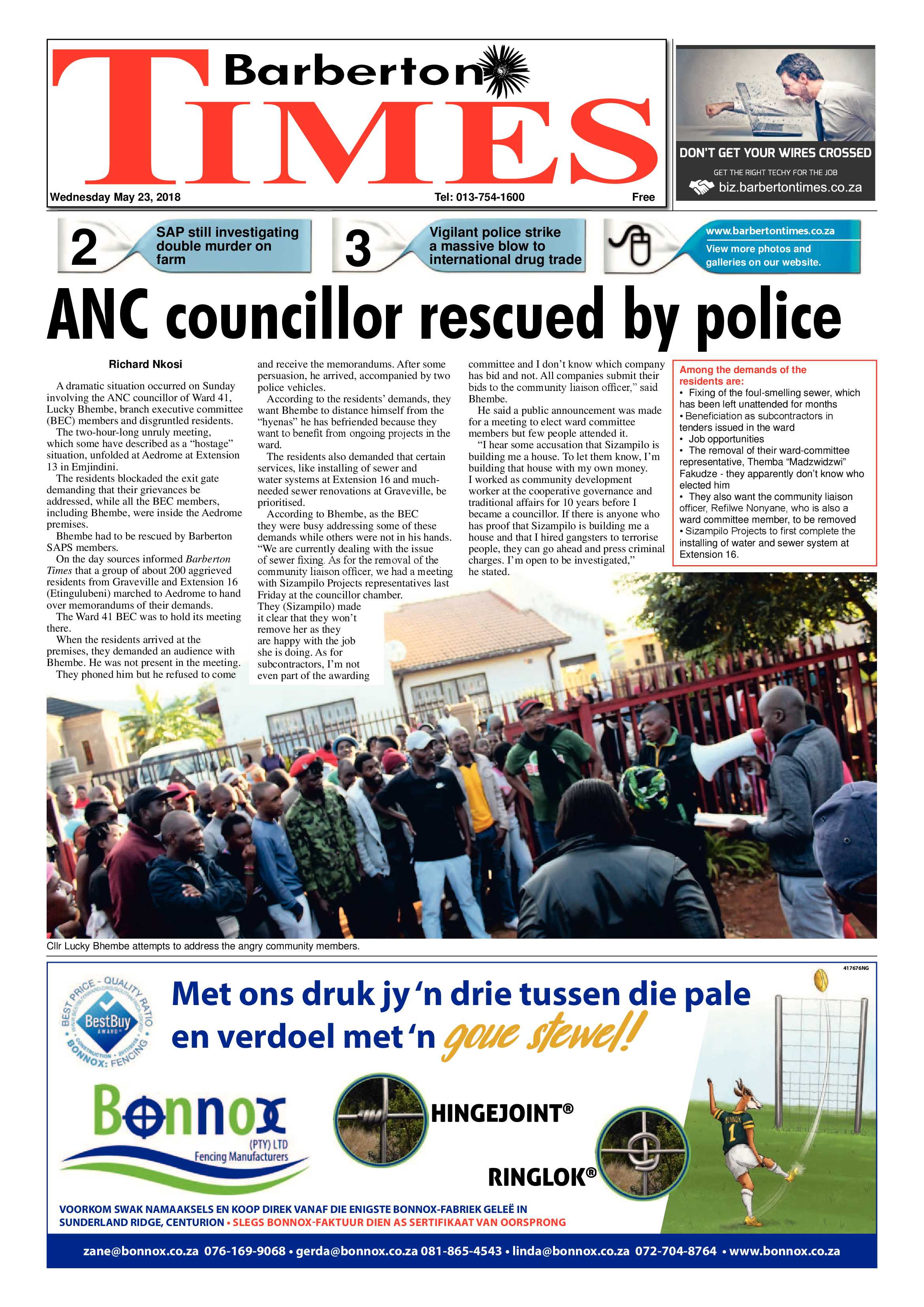 Barberton Times 23 May 2018 page 1