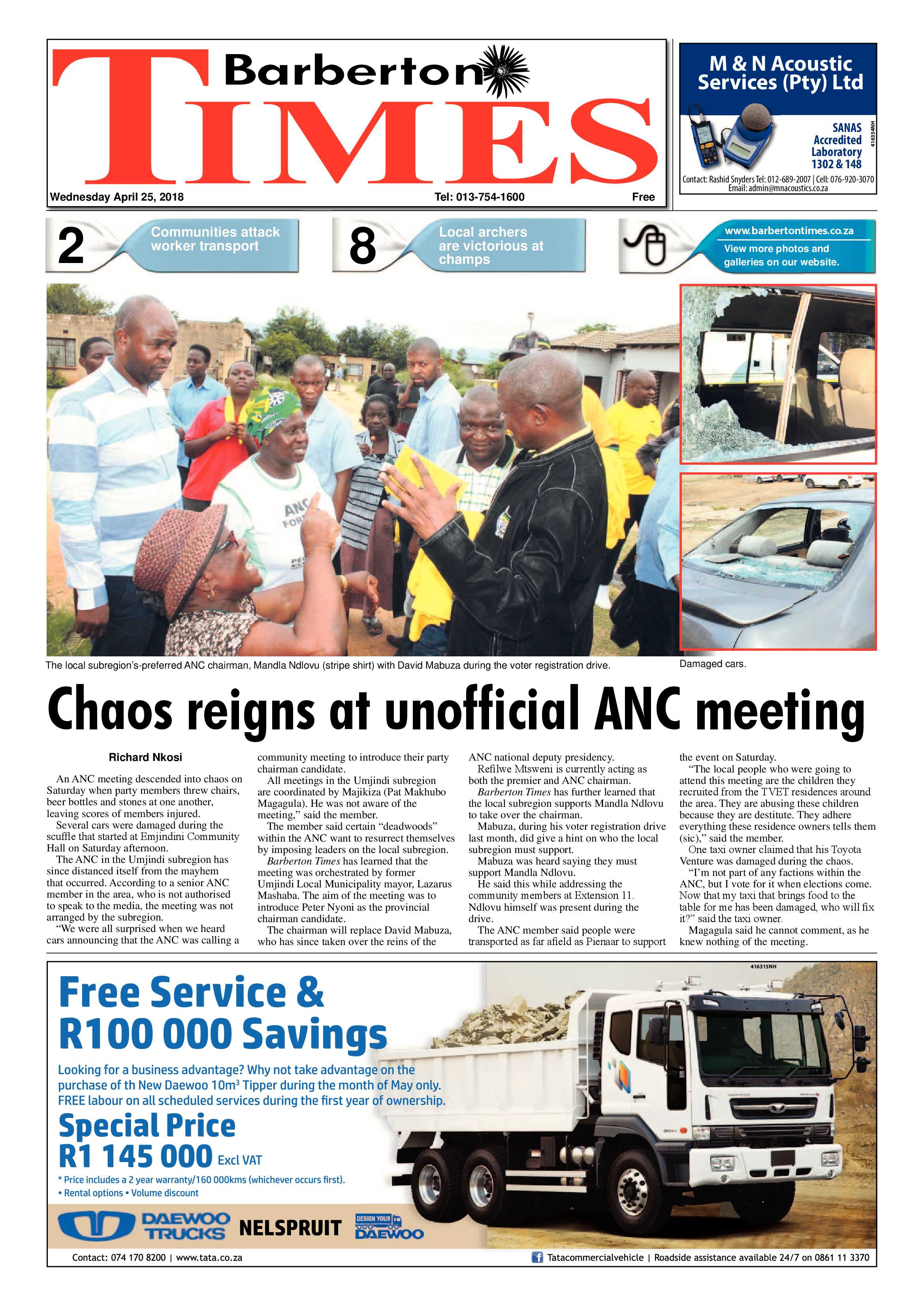 Barberton Times 25 April 2018 page 1