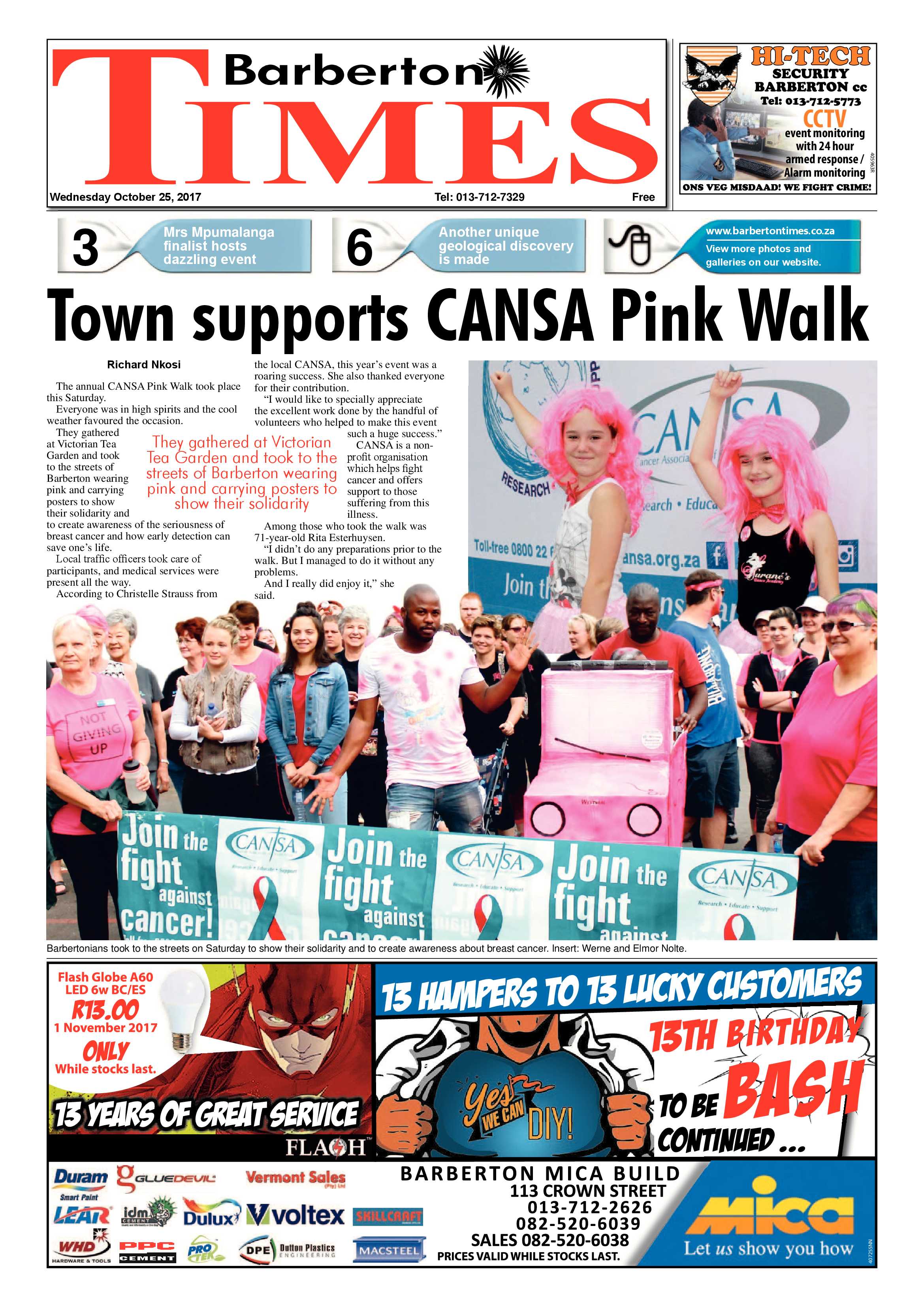 Barberton Times 25 October 2017 page 1