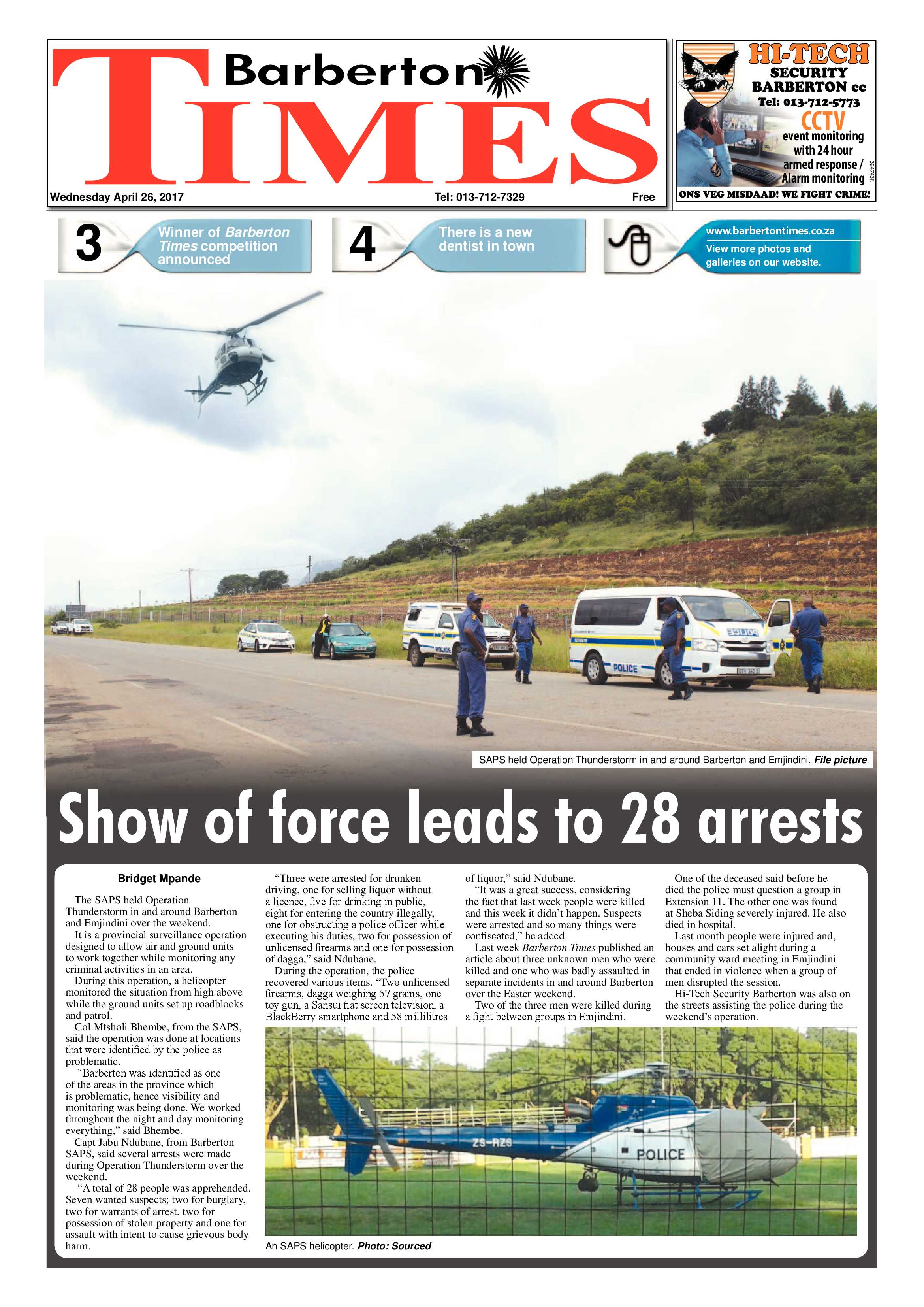 Barberton Times 26 April 2017 page 1