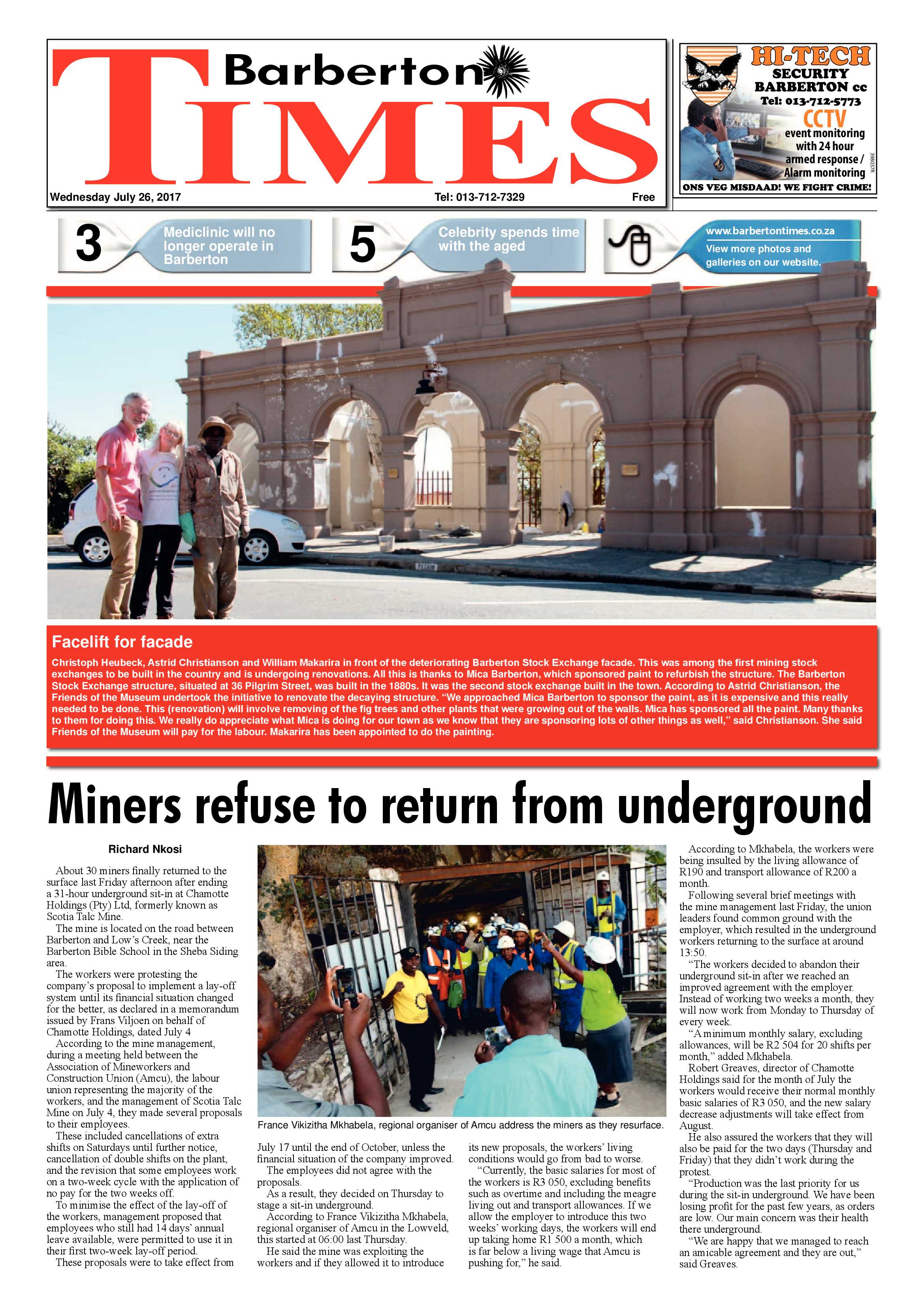 Barberton Times 26 July 2017 page 1