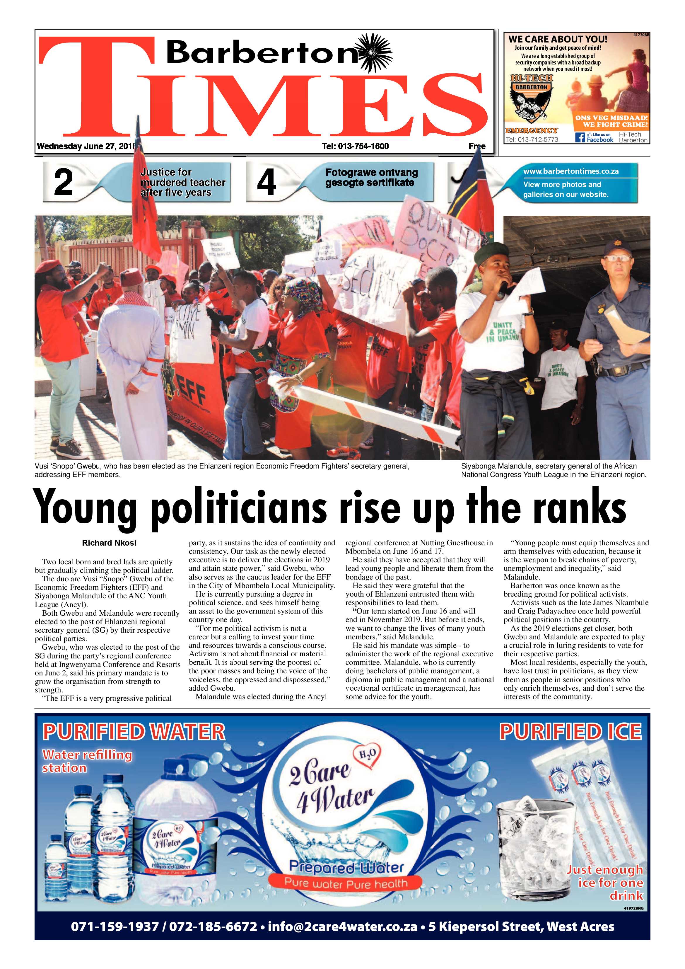 Barberton Times 27 June 2018 page 1