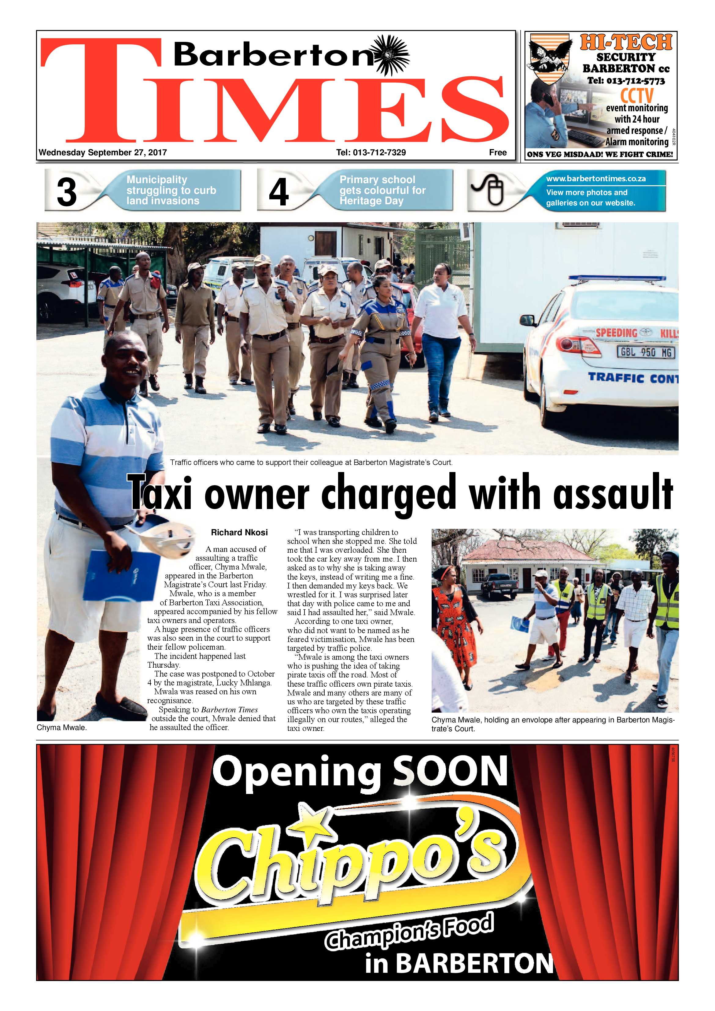Barberton Times 27 September 2017 page 1