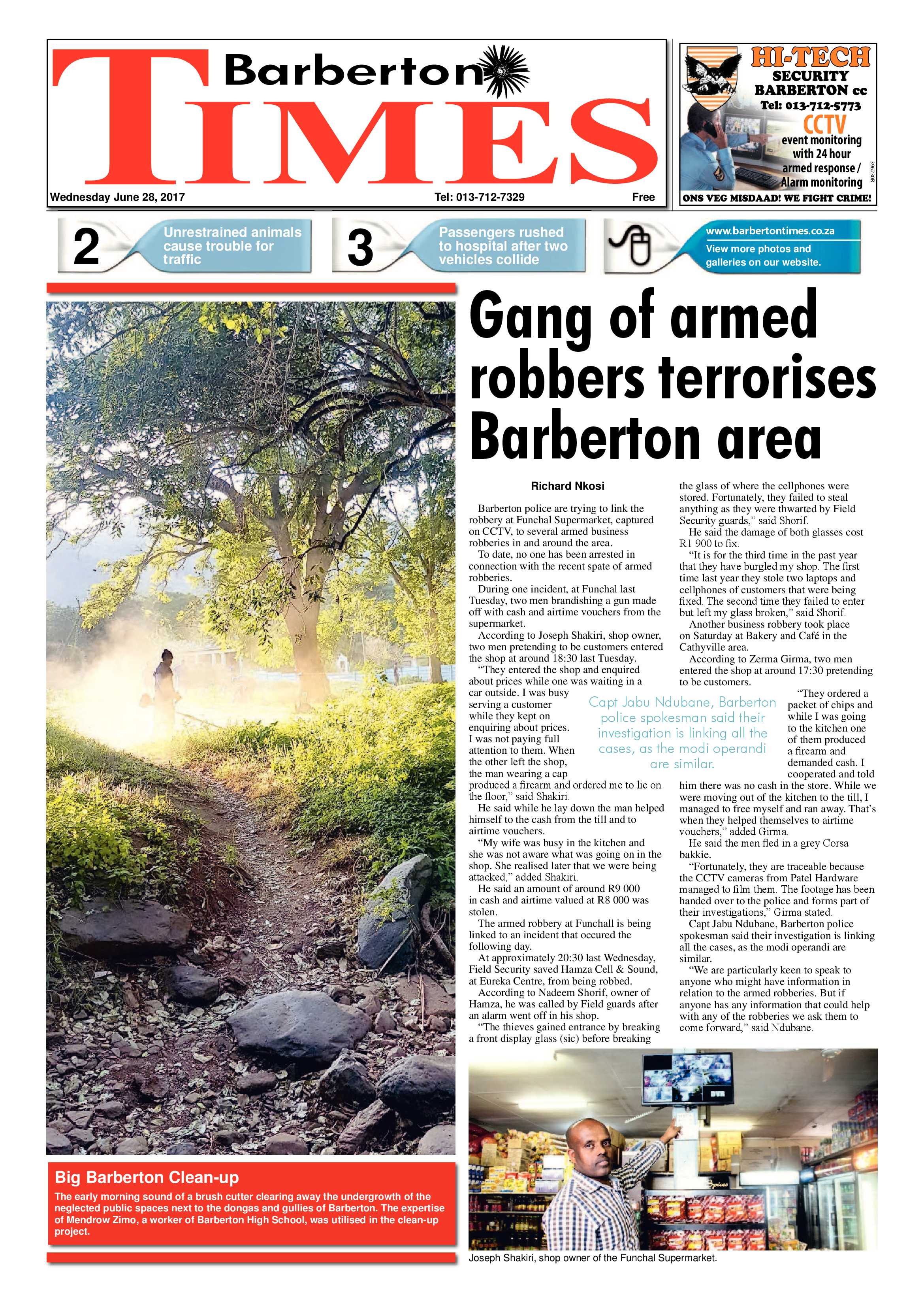 Barberton Times 28 June 2017 page 1