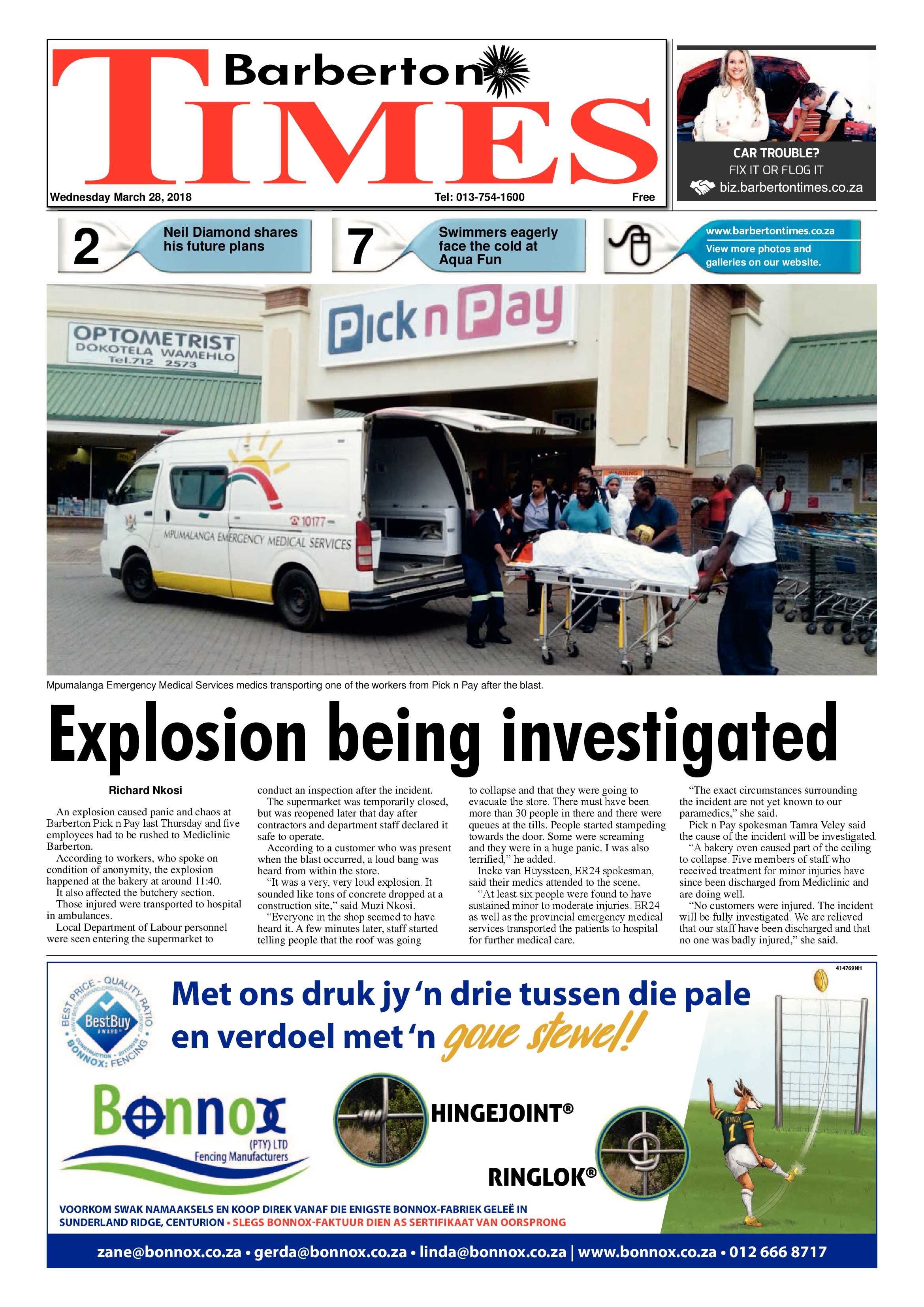 Barberton Times 28 March 2018 page 1