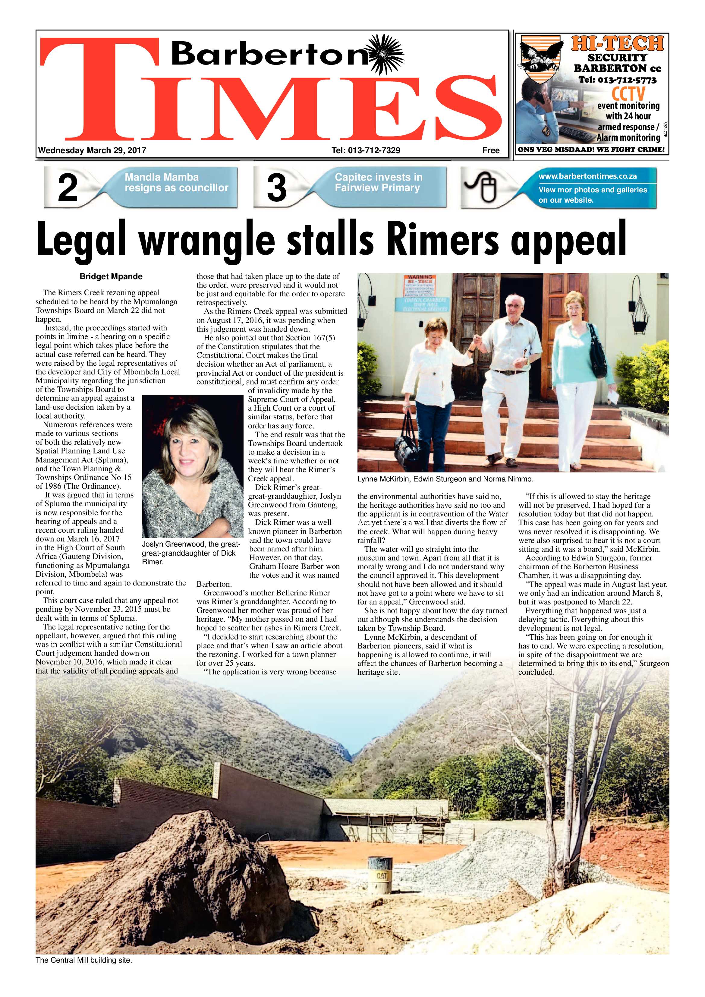 Barberton Times 29 March 2017 page 1
