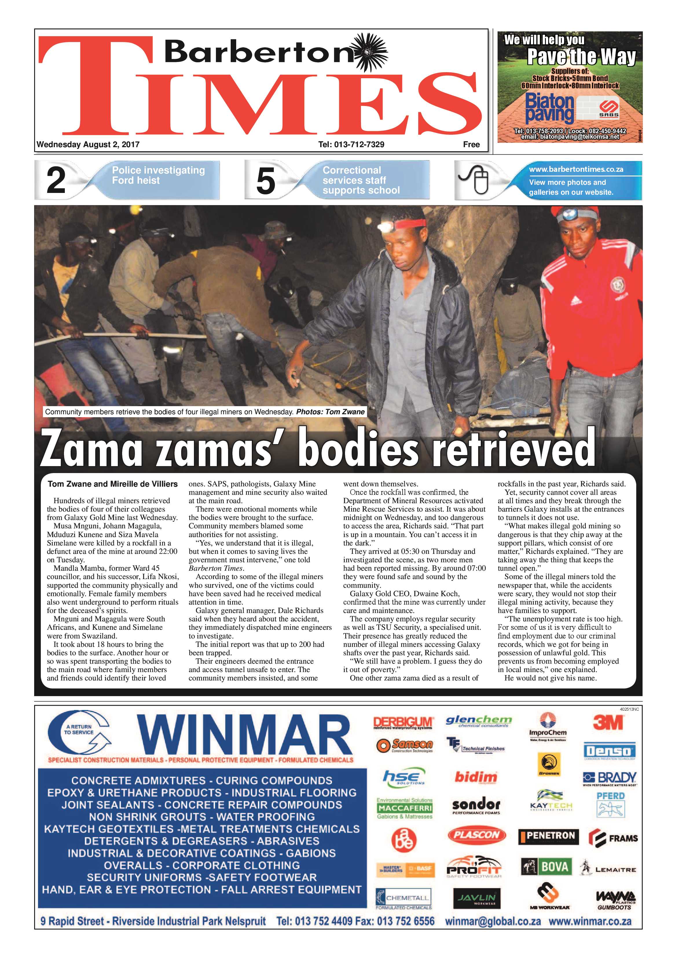 Barberton Times 2 August 2017 page 1