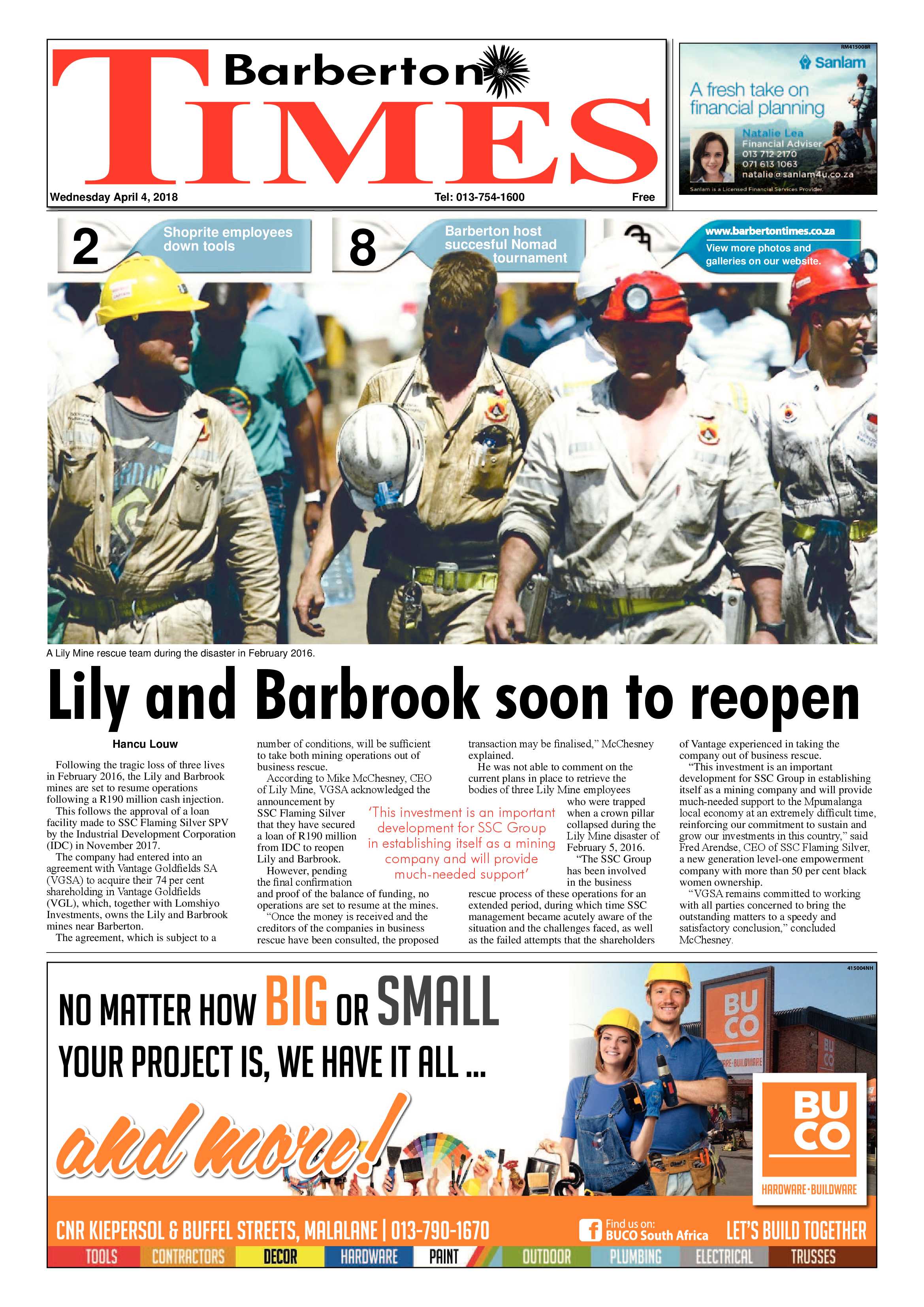 Barberton Times 4 April 2018 page 1
