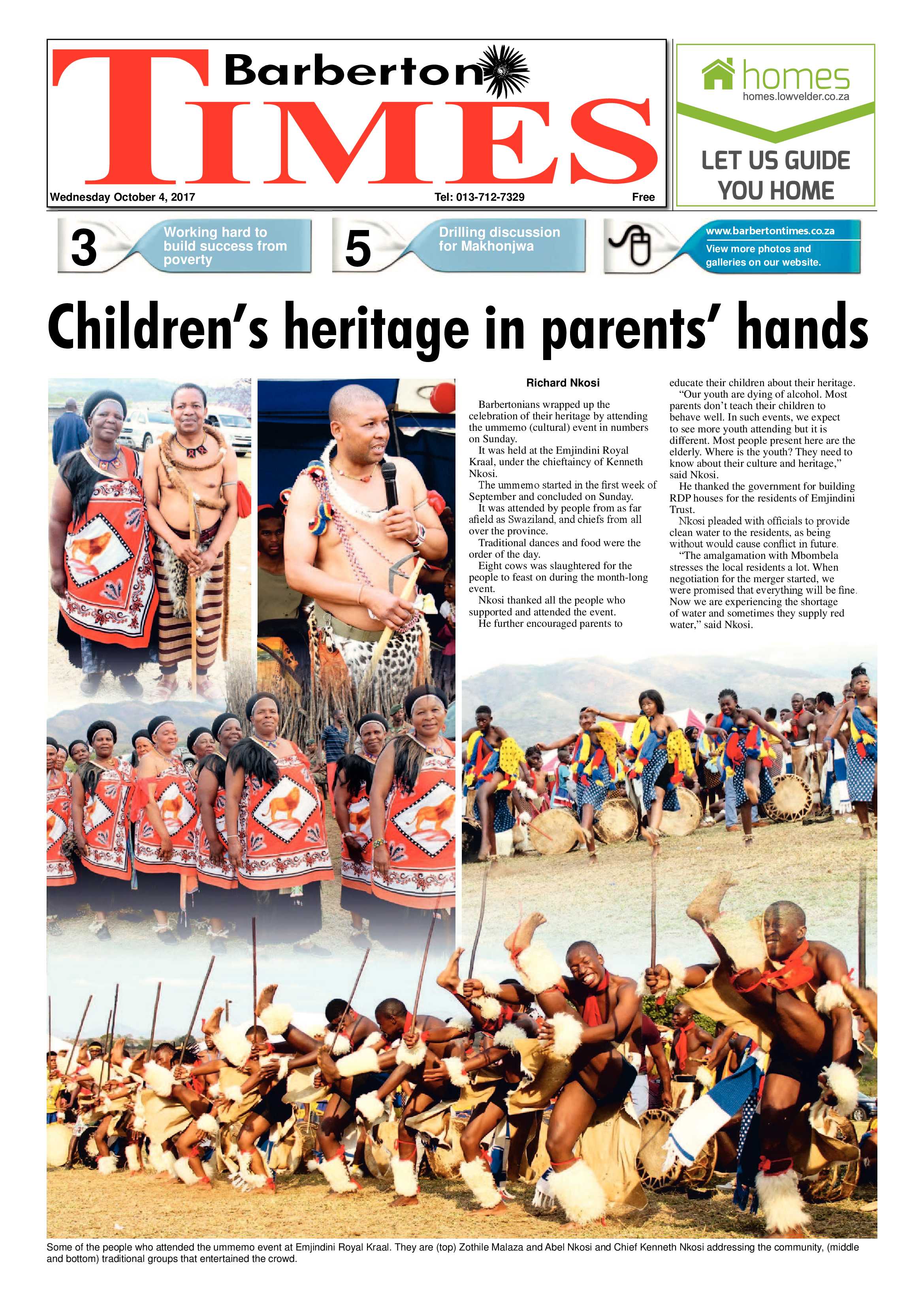 Barberton Times 4 October 2017 page 1
