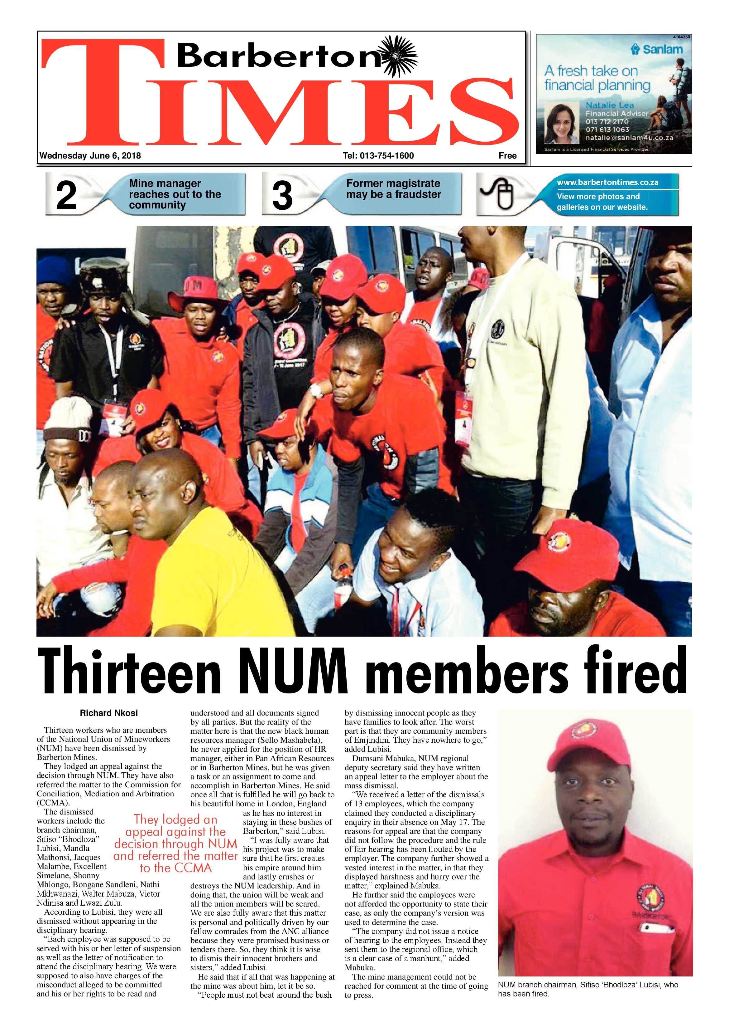 Barberton Times 6 June 2018 page 1