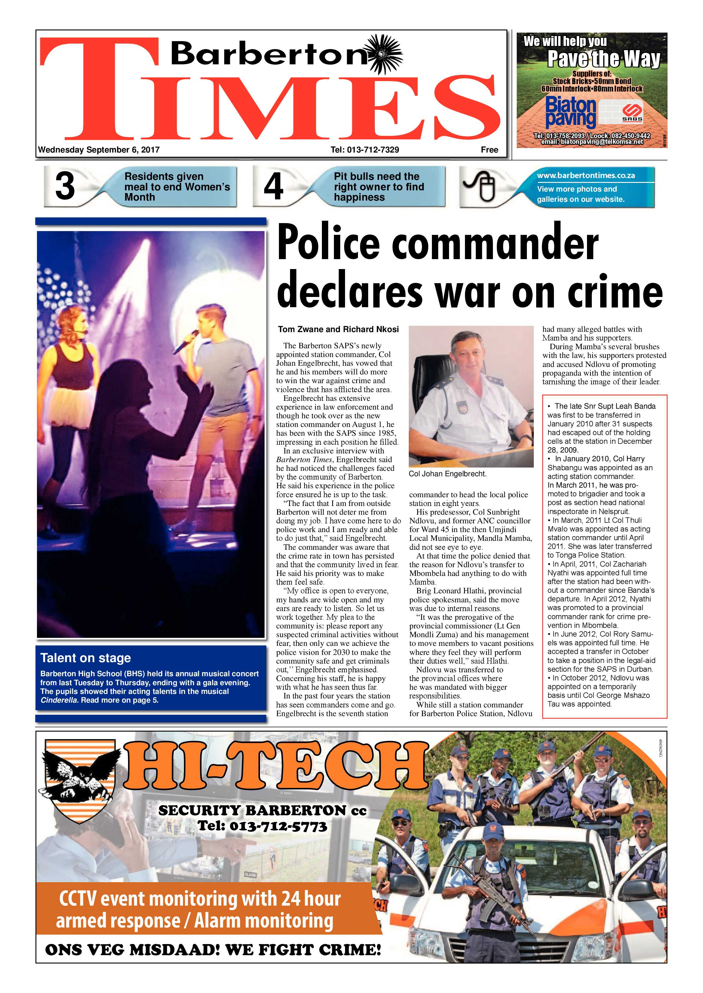 Barberton Times 6 September 2017 page 1