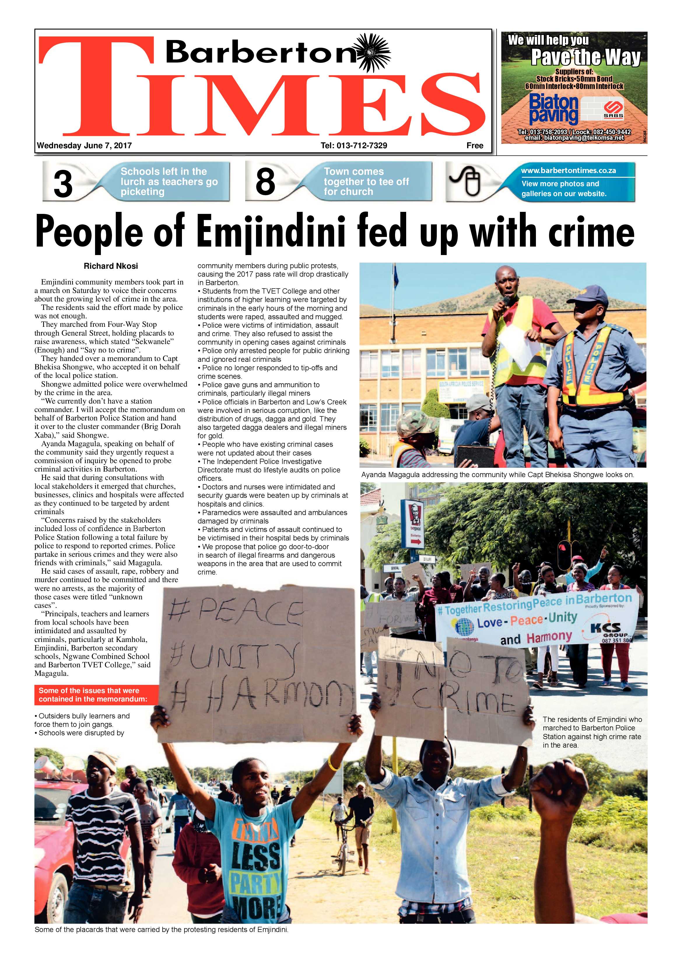 Barberton Times 7 June 2017 page 1